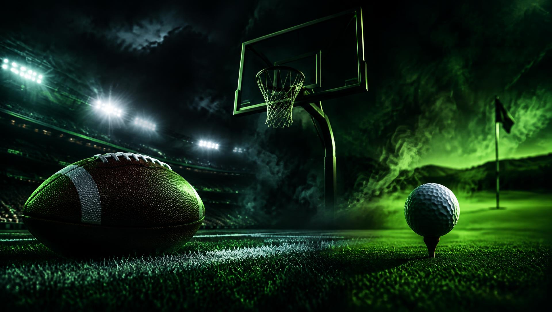 Football, basketball and golf under stadium lights